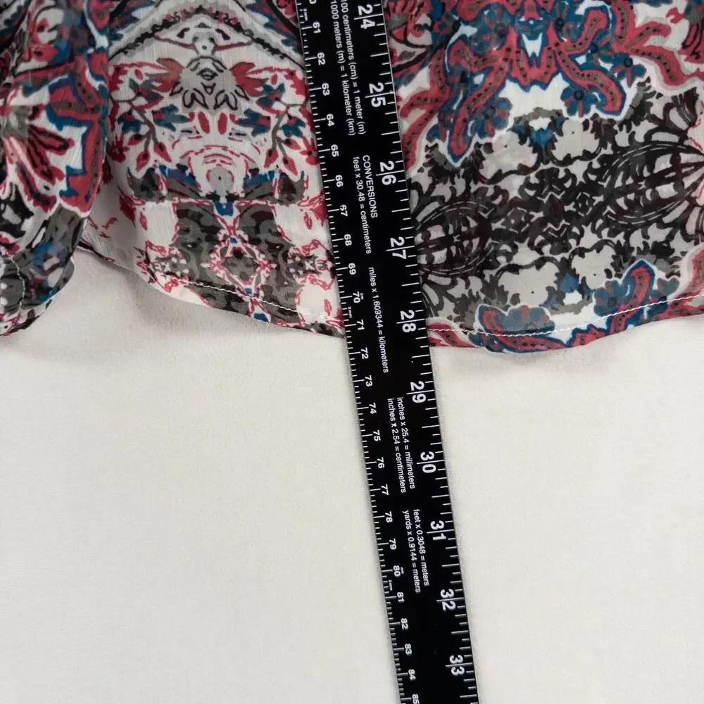Ariat Womens Blouse Top Multicolor Floral Long Sleeve Sheer Boho Western XL